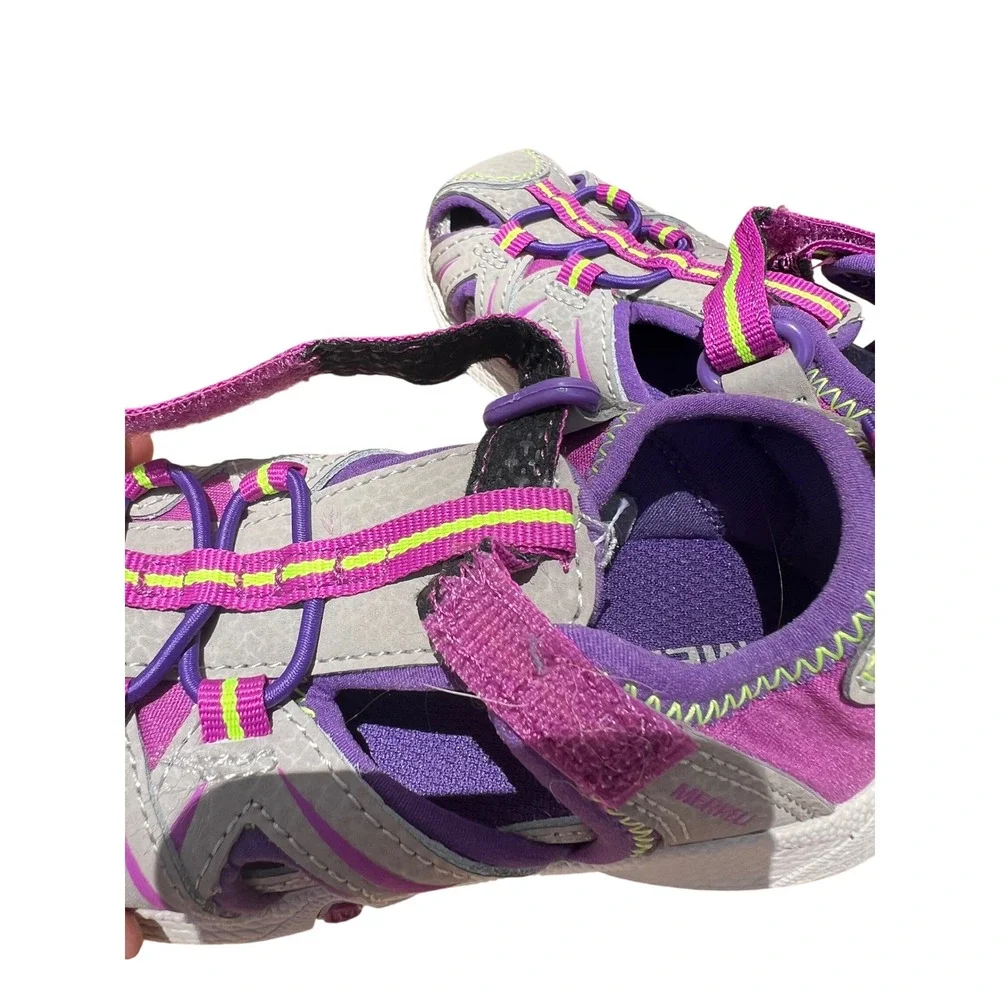 Merrell Hydro Kids Sport Sandals Grey Purple Neon Lime Green ML164504 Size 7W